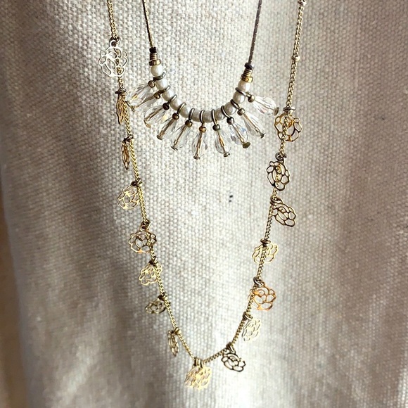 Jewelry - Delicate Rose Teardrop Double Chain Necklace